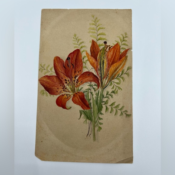 Other - 150+ year old Folk Art, Floral Watercolor on Paper.